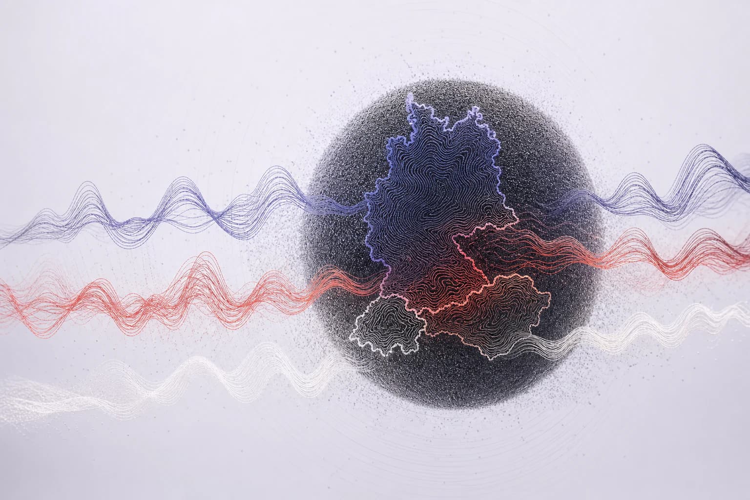 Layered acoustic waves moving across a topographic voice field
