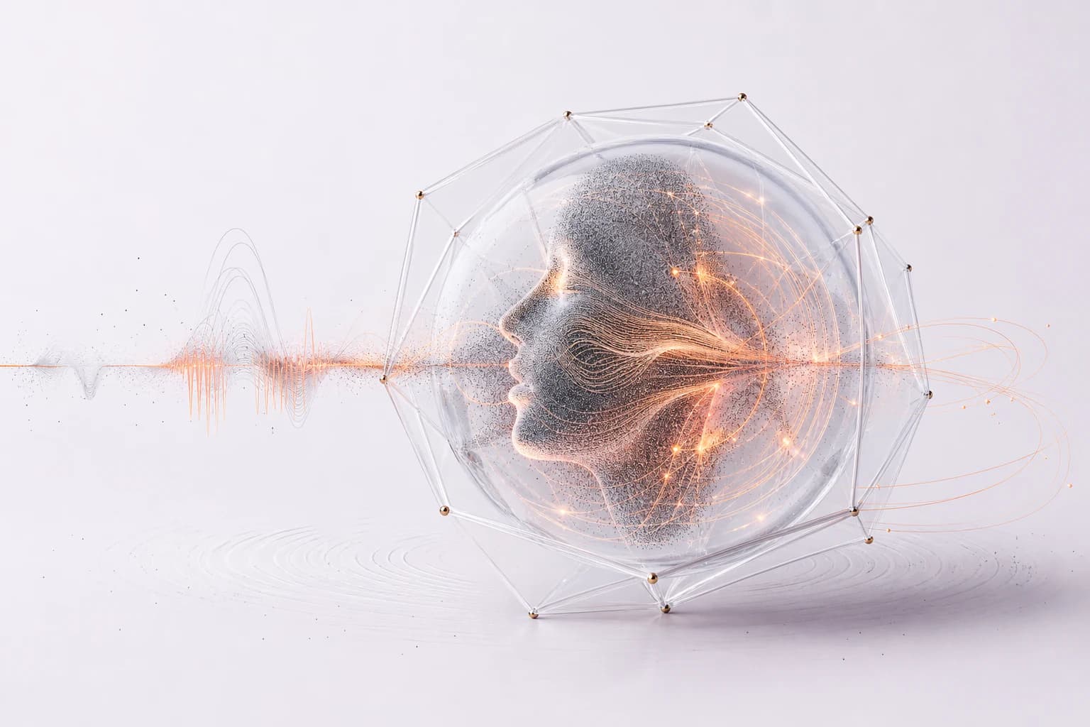 A voice particle sphere contained within a precise data boundary