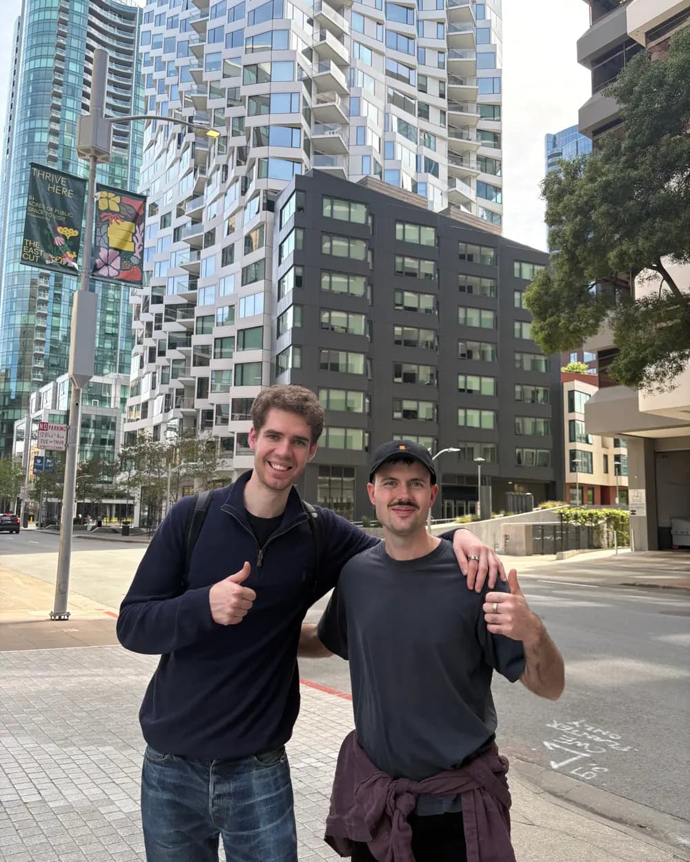 Two of us on a street in San Francisco during the Y Combinator batch